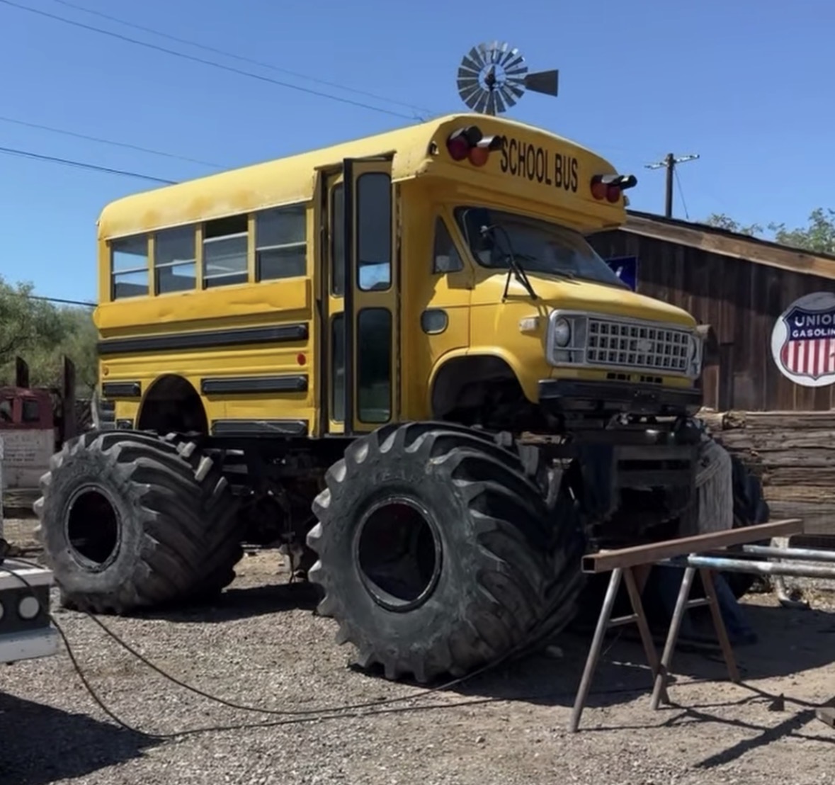 Monster Truck Short Bus under construction at Adrenaline Mountain
