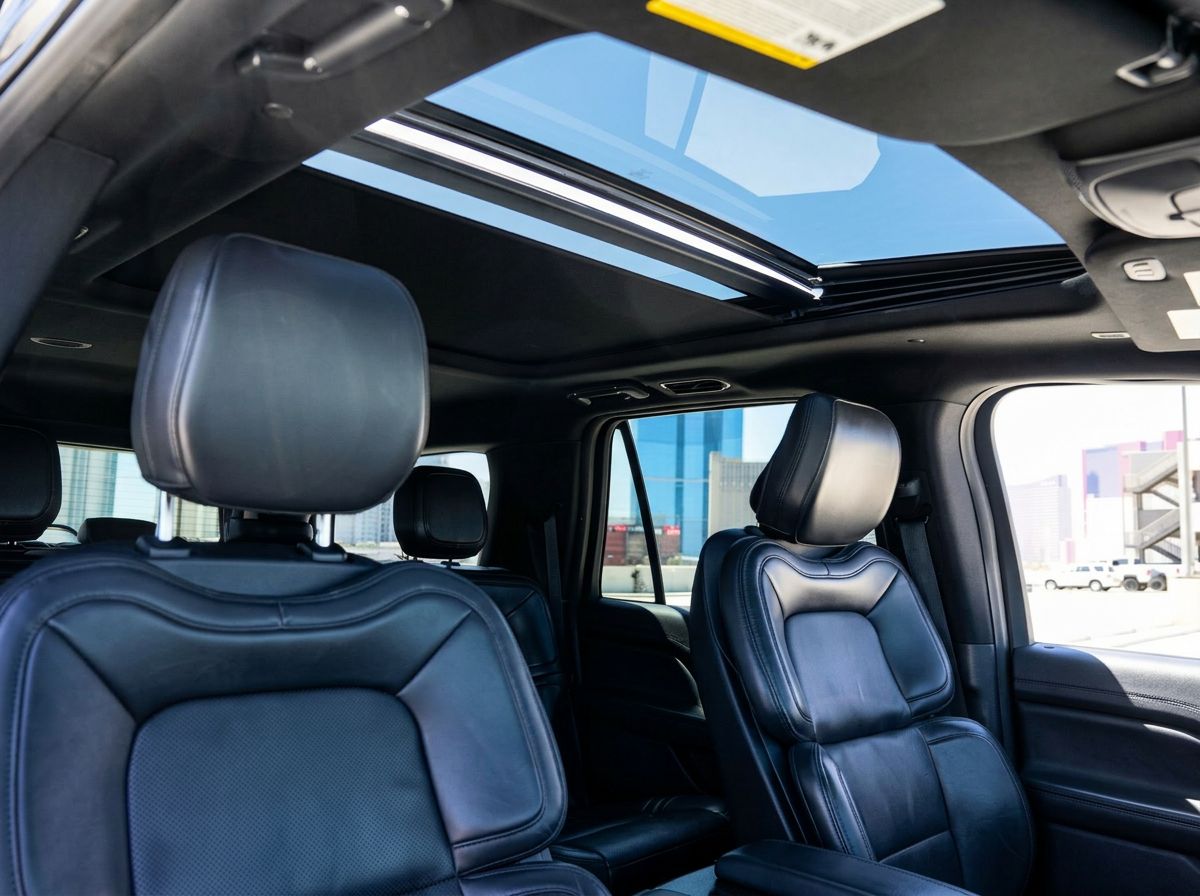 Lincoln Navigator interior with panoramic roof and black leather seating